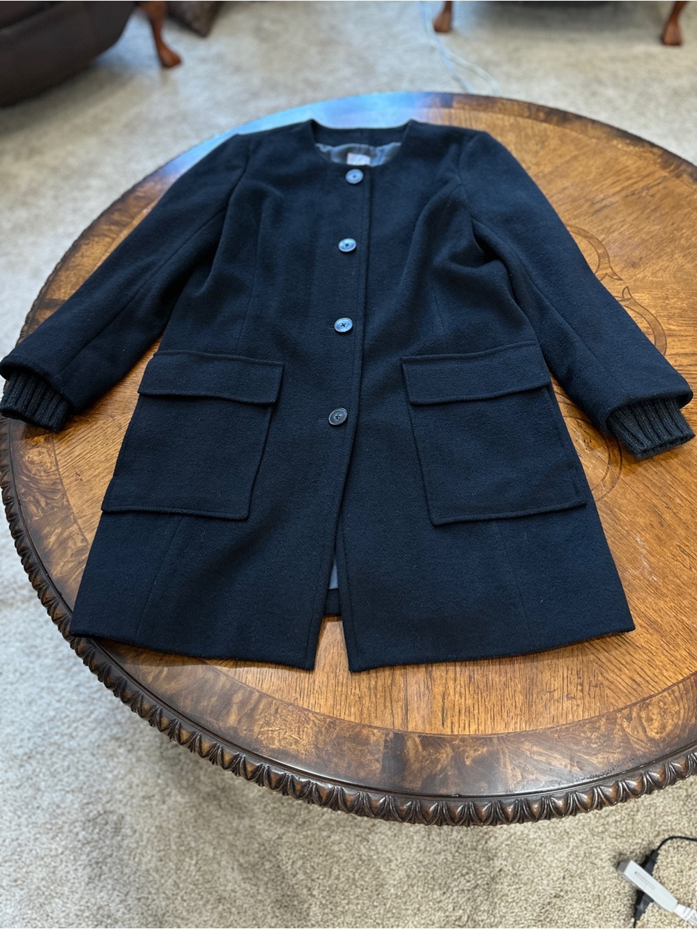 J. Jill Wool Blend Coat Size S Black Collarless Minimalist Dark Academia - Picture 7 of 9